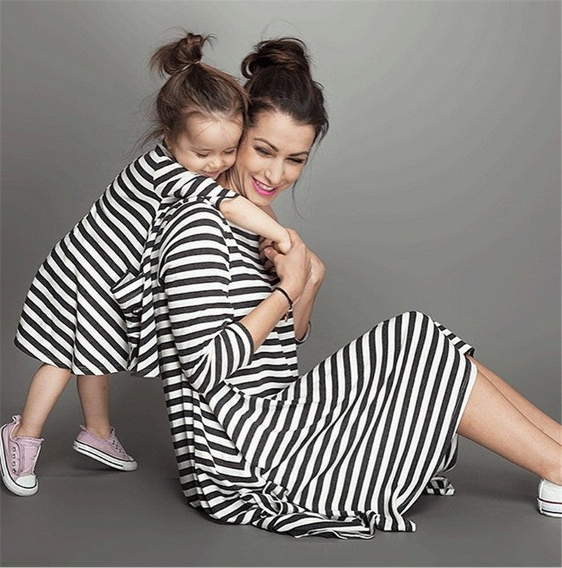 Family Clothing Matching Mother And Daughter Clothes Striped Dresses
