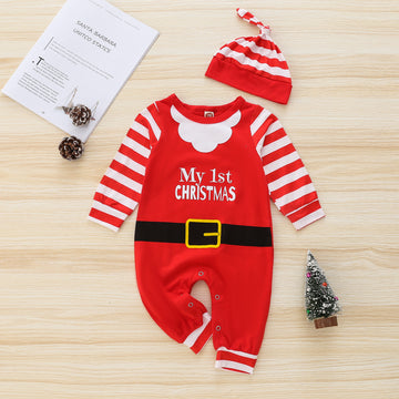 Cute Christmas Day Long Sleeve Personalized Printed One-piece Hat Two-Piece Set