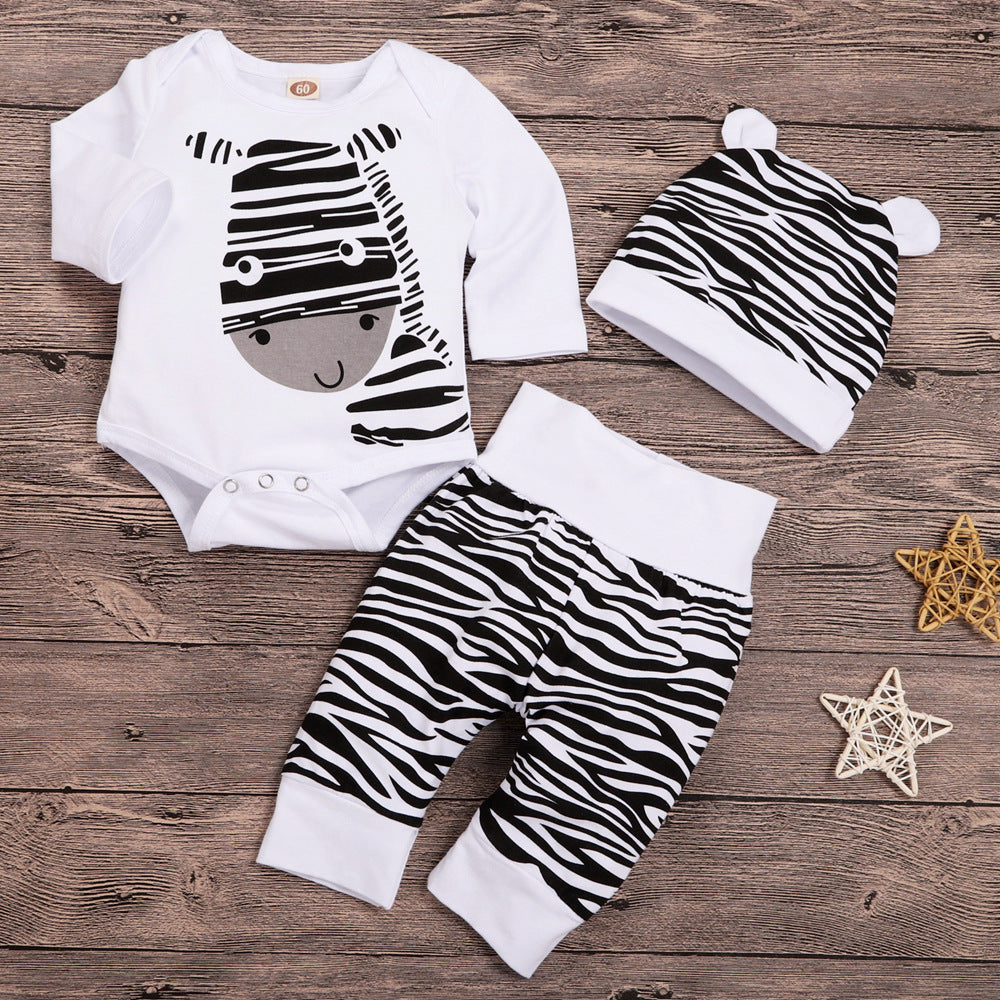 Baby Long Sleeve Cartoon Zebra Print Romper Set