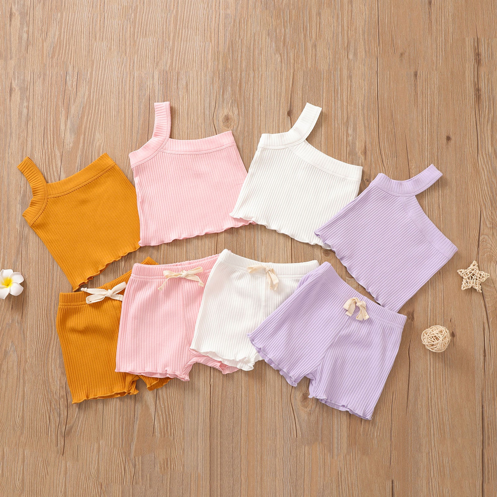 Summer Newborn Baby Cute Infant One Shoulder Solid Knit Sleeveless Vest Tops Shorts 2pcs