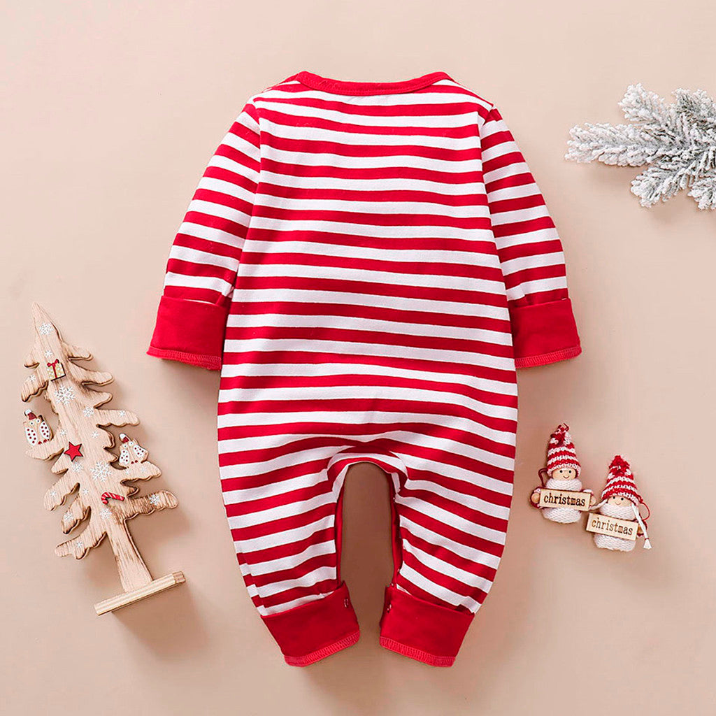 Boys and girls striped embroidery Santa Claus romper