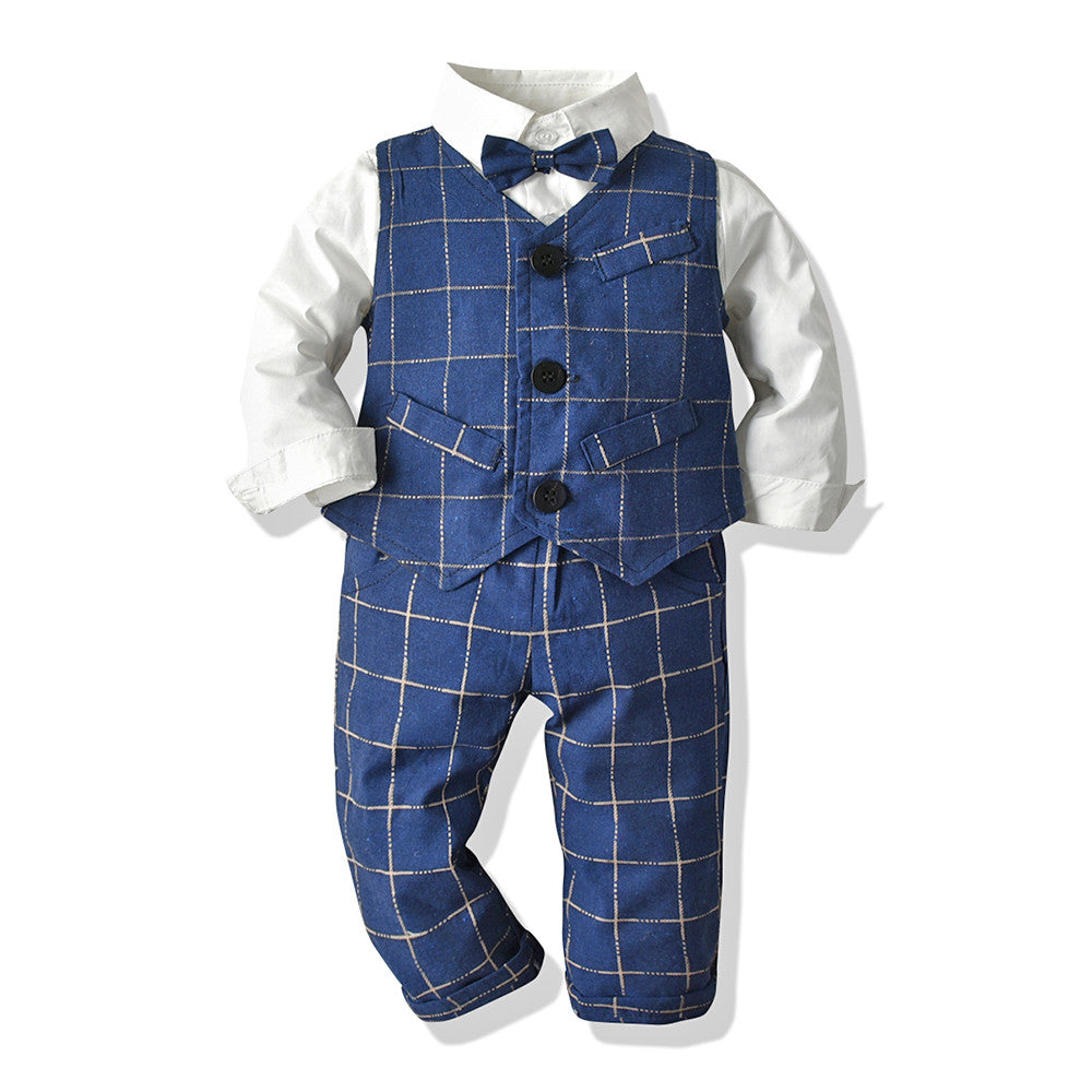 Baby Boy Suit, White Shirt Suit With Tie, Striped Vest, Three-piece Pants, Spring and Autumn