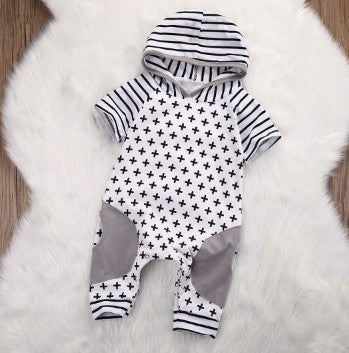 Cross Style Short Sleeve Hooded Romper