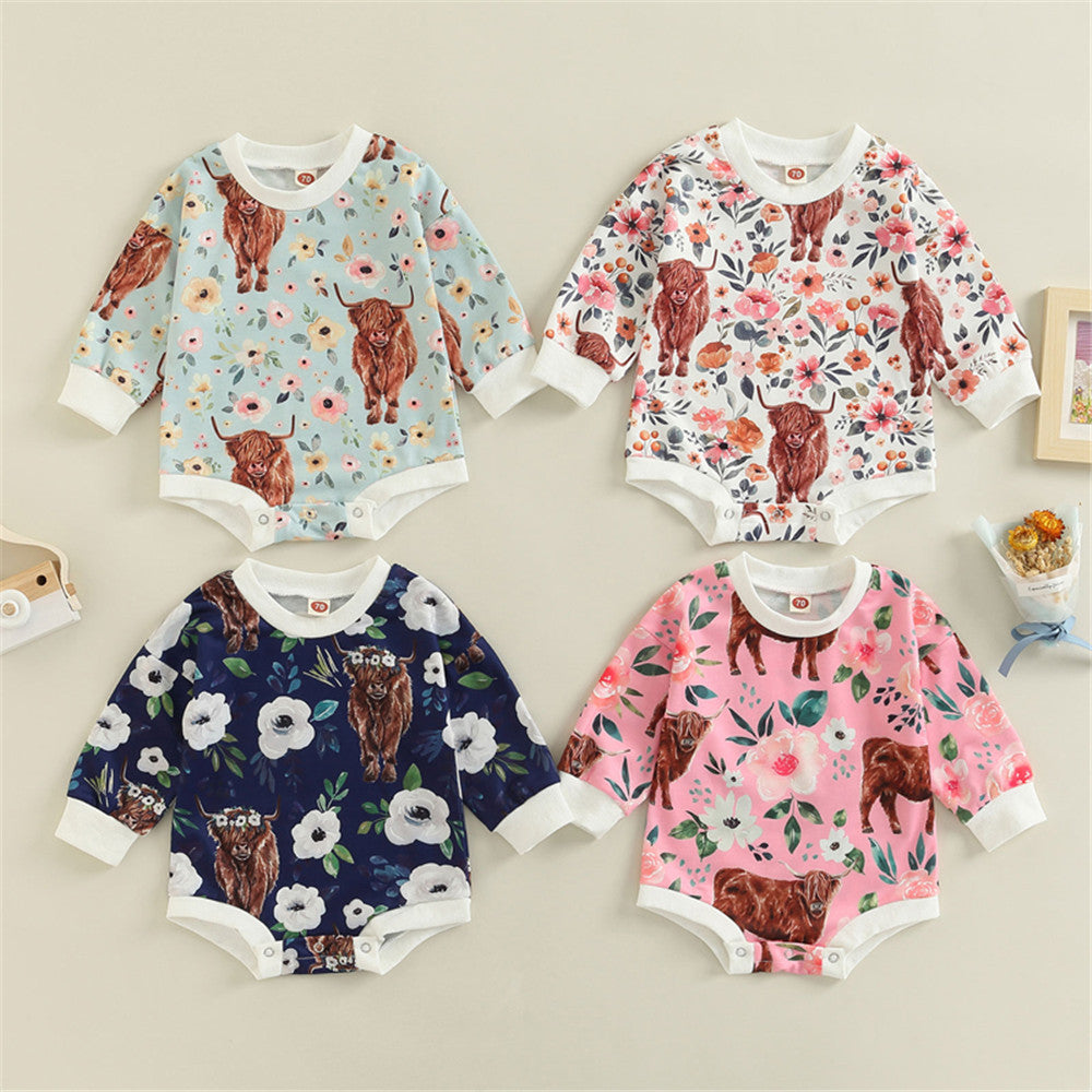 Long Sleeve Cotton Baby Romper In Four Colors