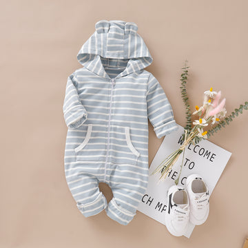 Blue cotton stripe jumpsuit