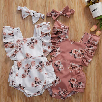 Girls' one-piece floral triangle romper romper