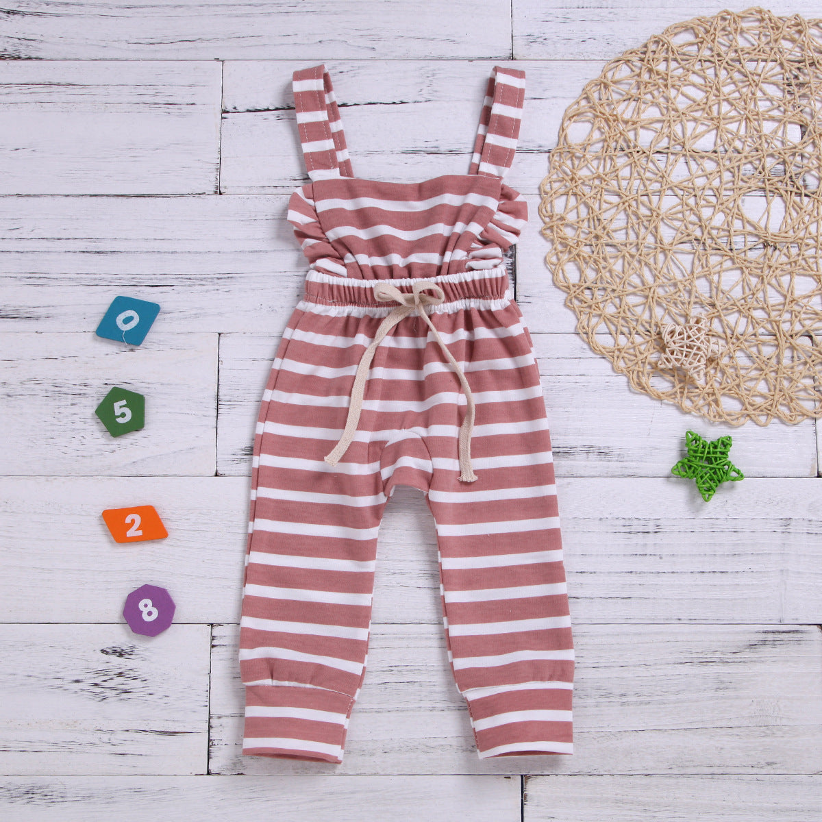 Pure cotton stripe jumpsuit