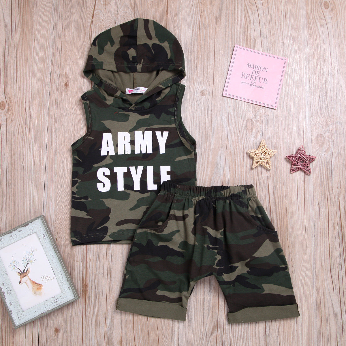 Boy Hooded Sleeveless Camouflage Suit