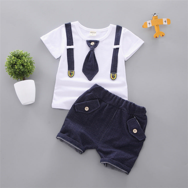 Baby Round Neck Tie Shorts T-shirt Set