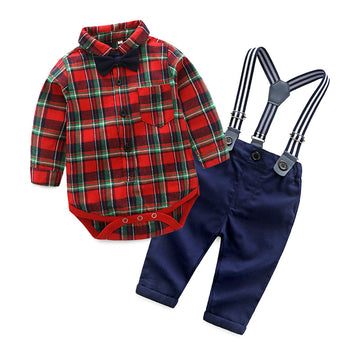 Gentleman European And American Plaid Shirt Bib Suit