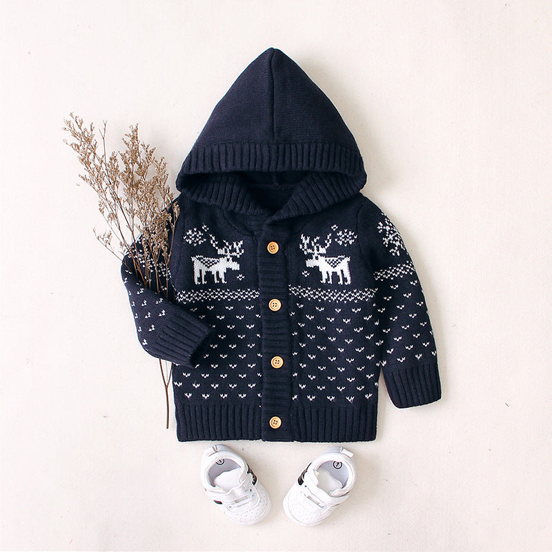 Hooded Knitted Cartoon Baby Coat