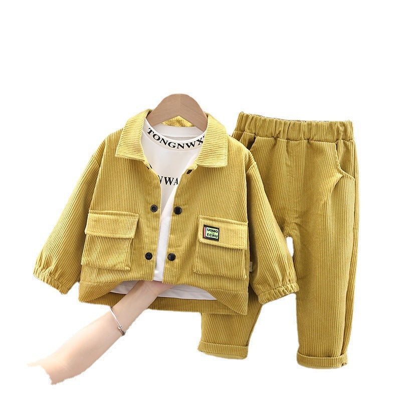 New Boys' Autumn Three-piece Corduroy Suit