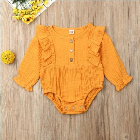 Infant And Toddler Cotton And Linen Solid Color Long-sleeved Romper Romper Bodysuit