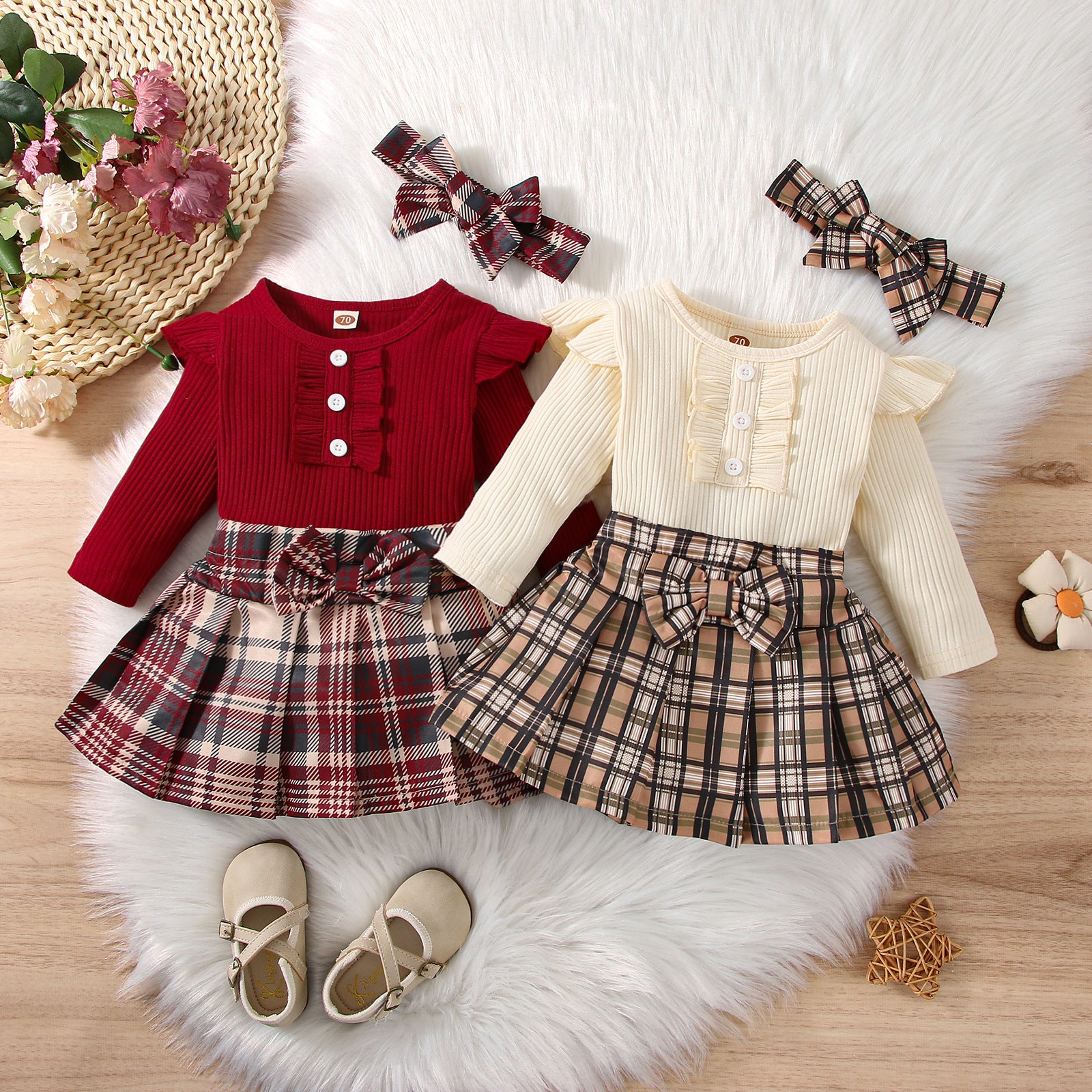 File Pack Fart Shirt Plaid Skirt Three-piece Set