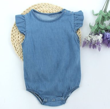 Denim Flying Sleeves Baby Romper