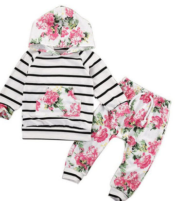 Ebay Explosion Models Aliexpress's Baby Flowers Striped Long Sleeved Hooded Suit XH1866WH