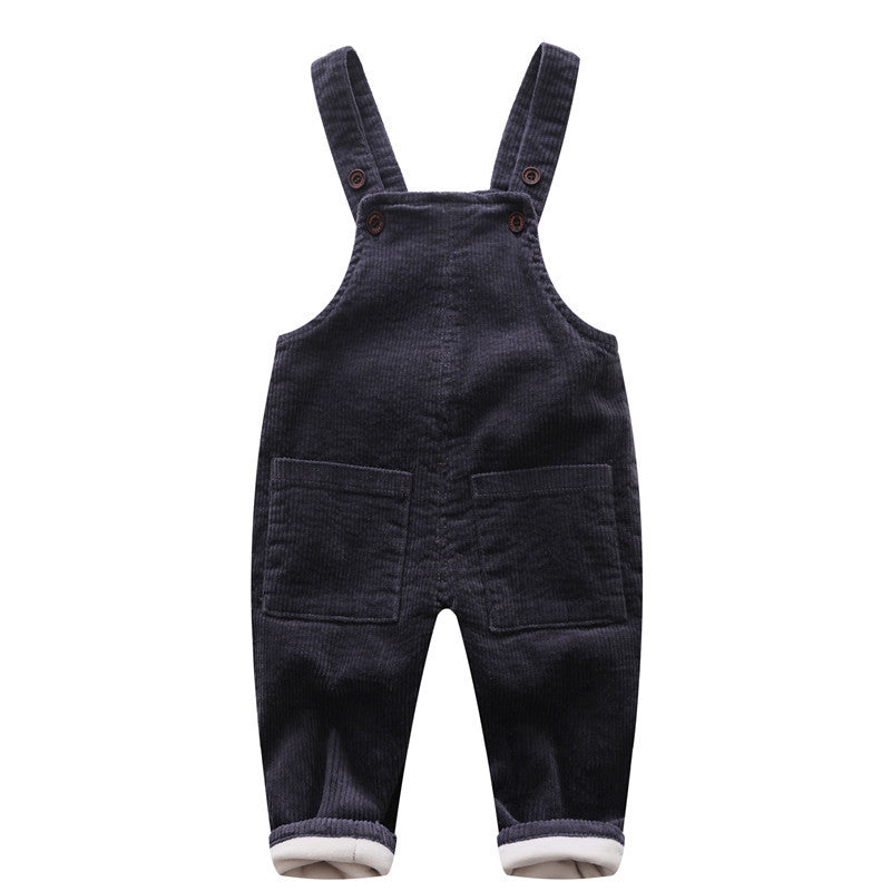 Children's Bib Plus Velvet 0-3 Year Old Baby Can  Gear Corduroy Thick Warm Pants