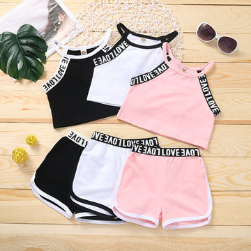 Girls' Summer Thin Sports Sling Suit Pure Cotton Comfortable Casual Shorts Two-piece Suit