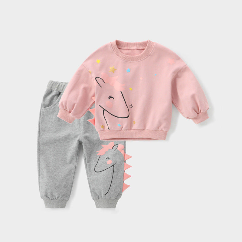 Male And Female Baby Cartoon Long-sleeved Two-piece Suit