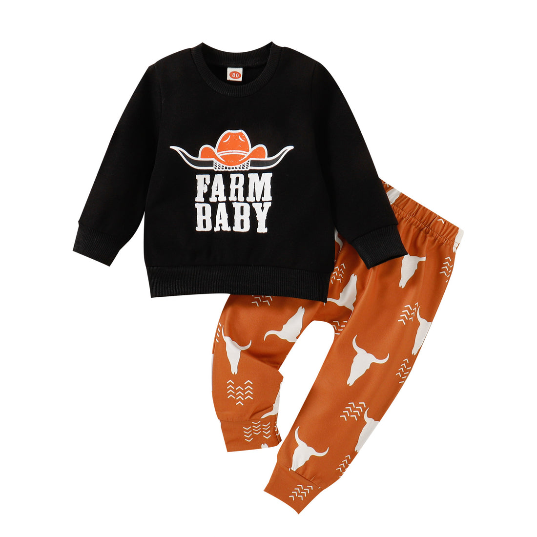 Children's Autumn Cow Head Letter Print Pullover Sweater And Trousers Suit