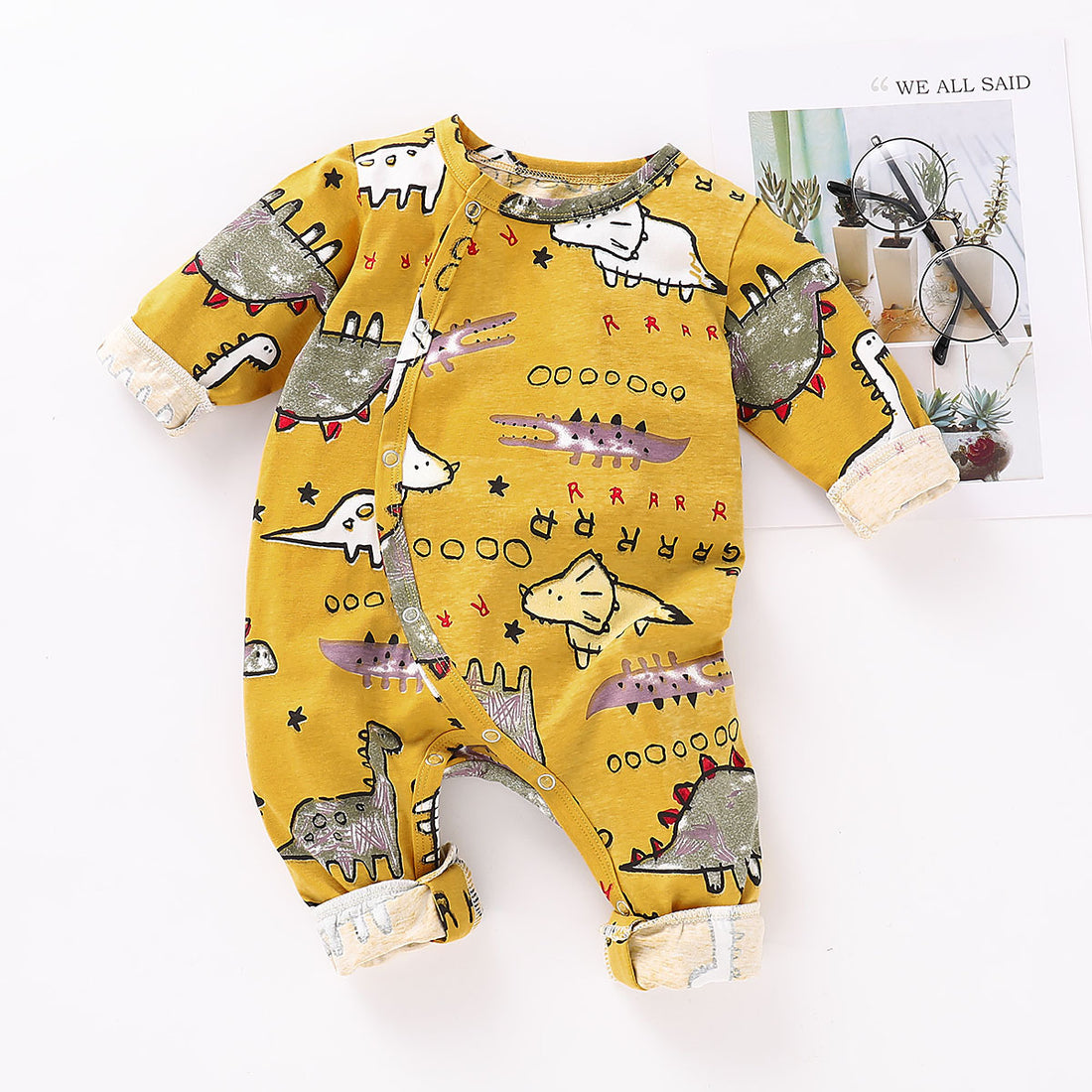 Cotton letter printed dinosaur romper