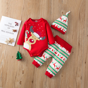 Christmas three-piece long-sleeved romper jumpsuit