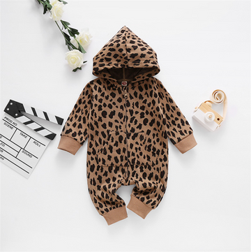 Baby's Brown Leopard Chest Zipper Jumpsuit