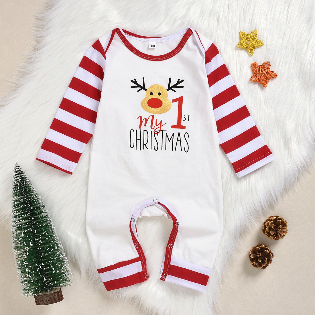 Deer head letter print long-sleeved bodysuit