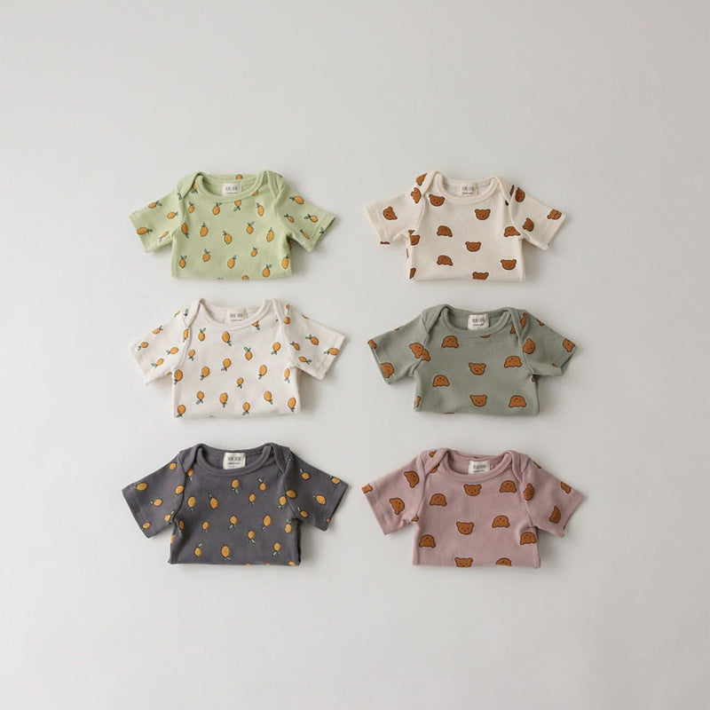 Children's Clothing Baby Onesies Summer Short-sleeved Fashion Printing Korean Home Leisure Climbing