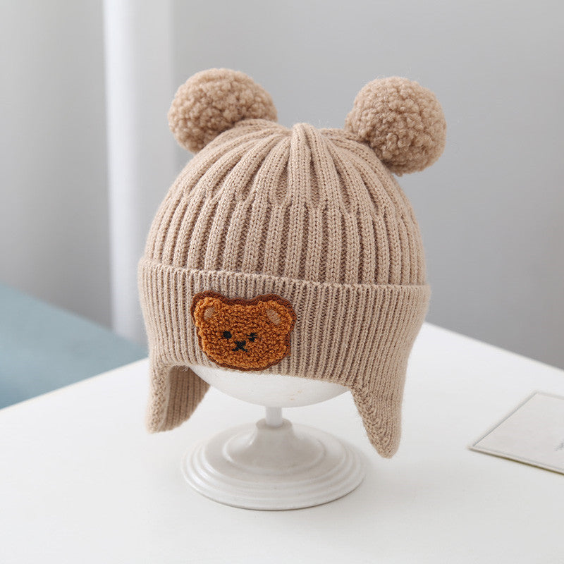 Baby Hat Warm Earflaps Cap Cute Bear Baby Knitted Woolen Cap