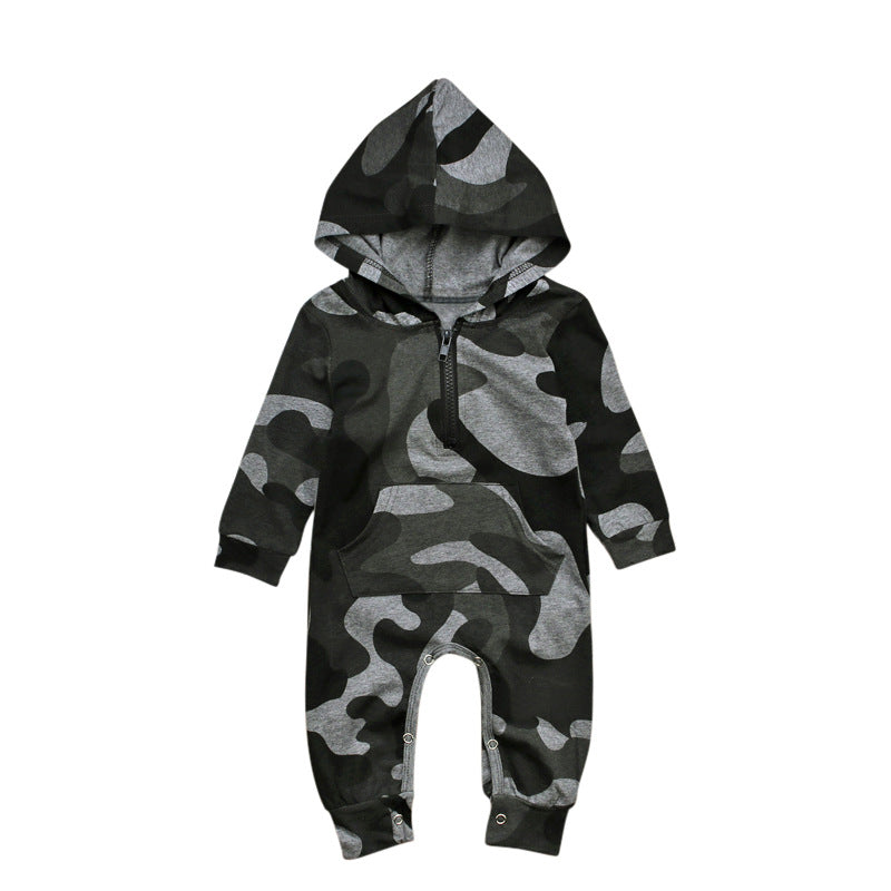 Boys' Long-sleeved Hooded Camouflage Jumpsuit