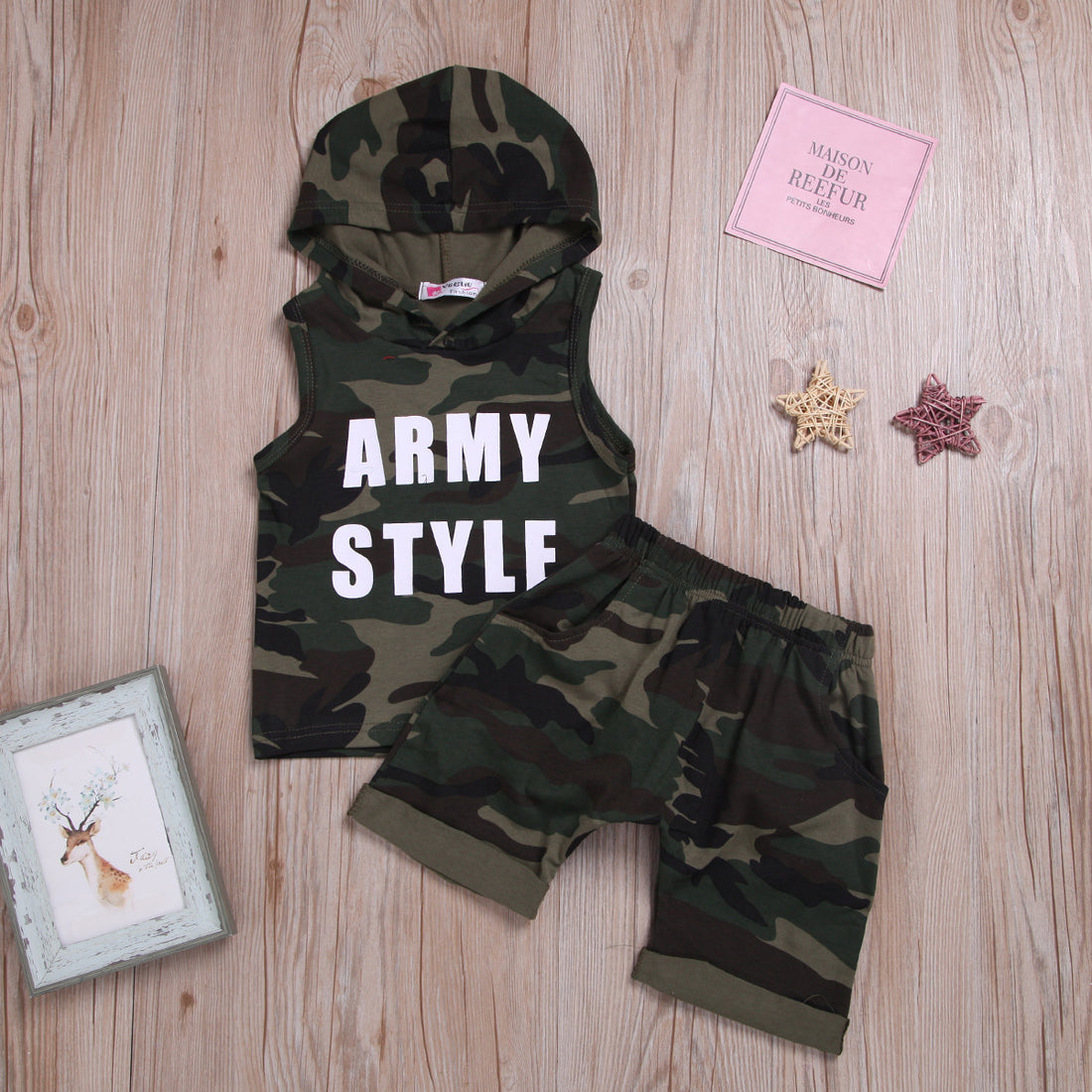 Boy Hooded Sleeveless Camouflage Suit