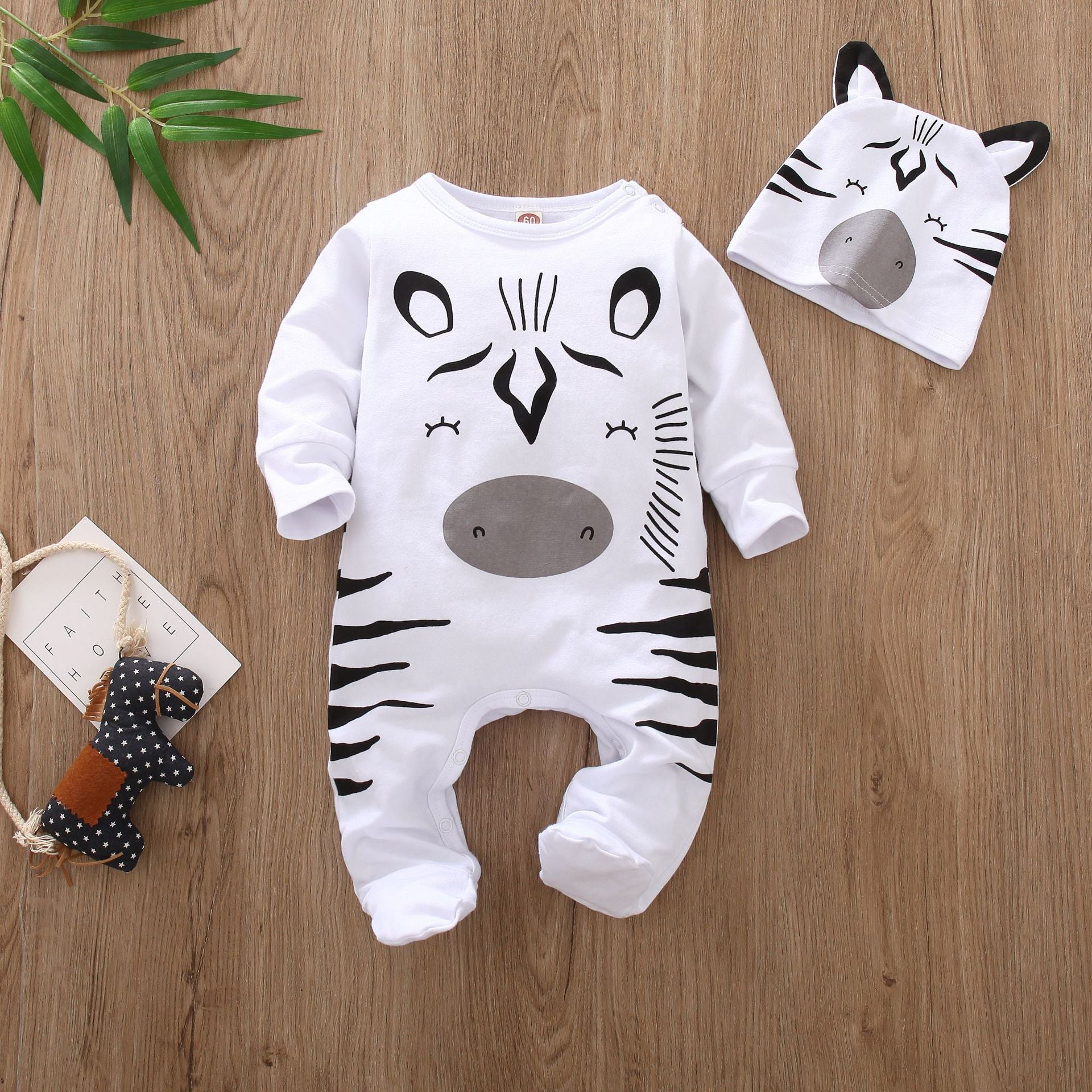 Cute Animal Print Romper Infant Foot-wrapped Cotton Jumpsuit