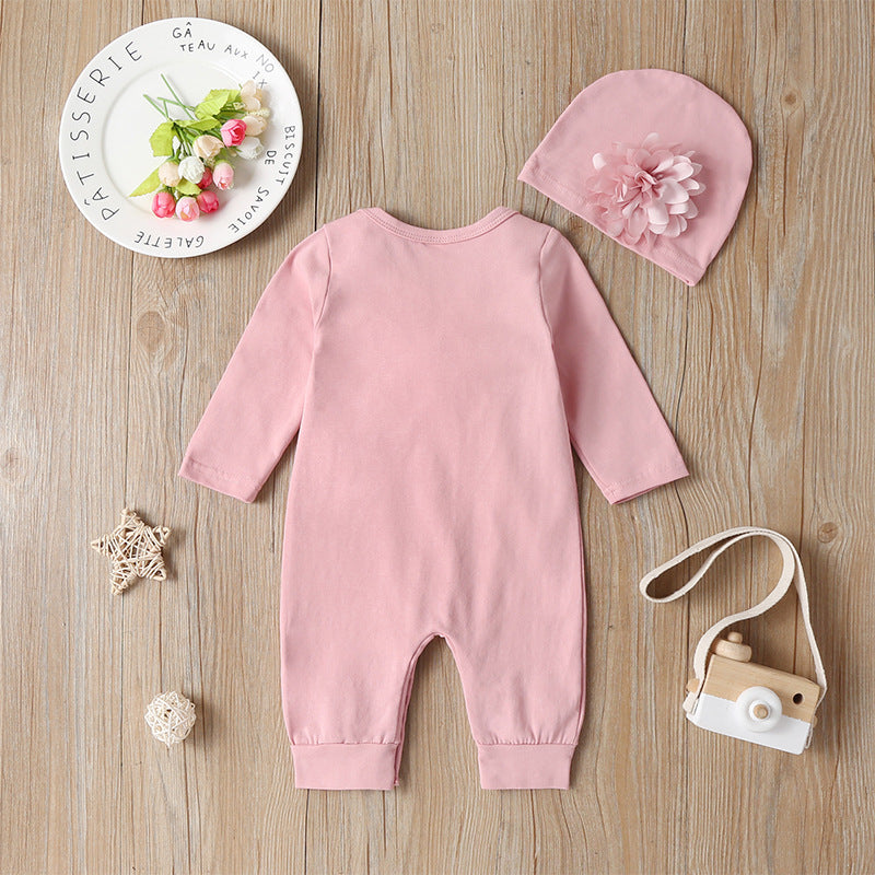 Long-sleeved Solid Color Floral Baby Jumpsuit