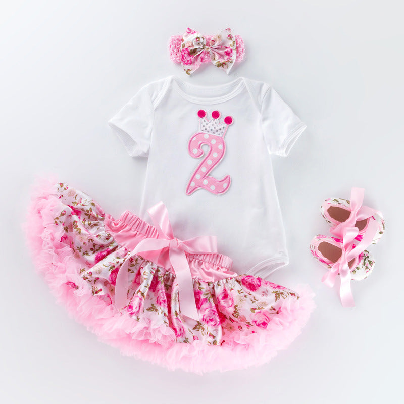 Baby cartoon romper princess dress set