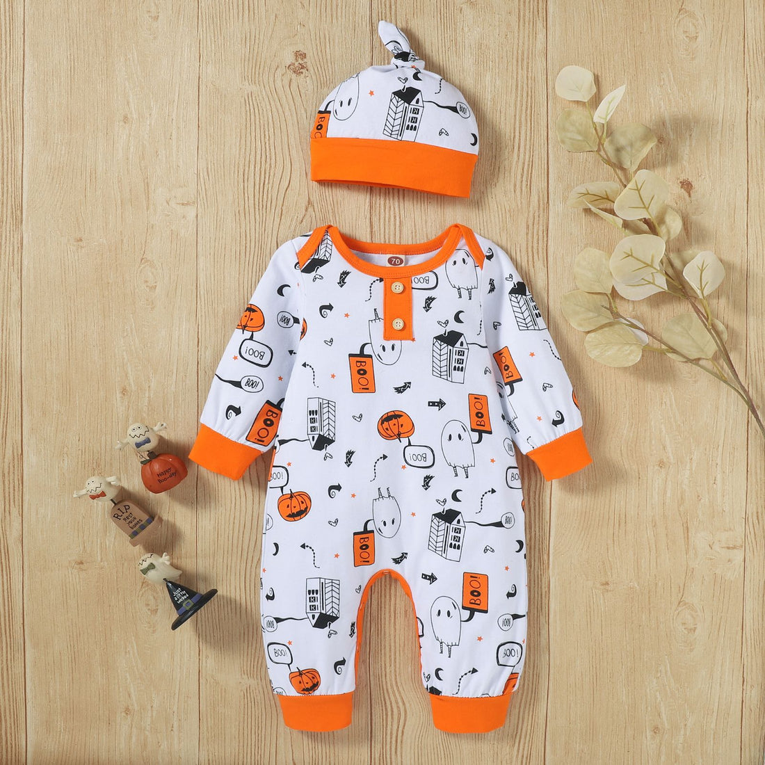 Boys And Girls Halloween Print Hooded Jumpsuit