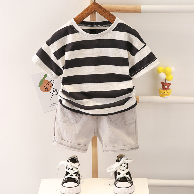 Boys' Summer Fashion Casual Striped Short Sleeve Suit