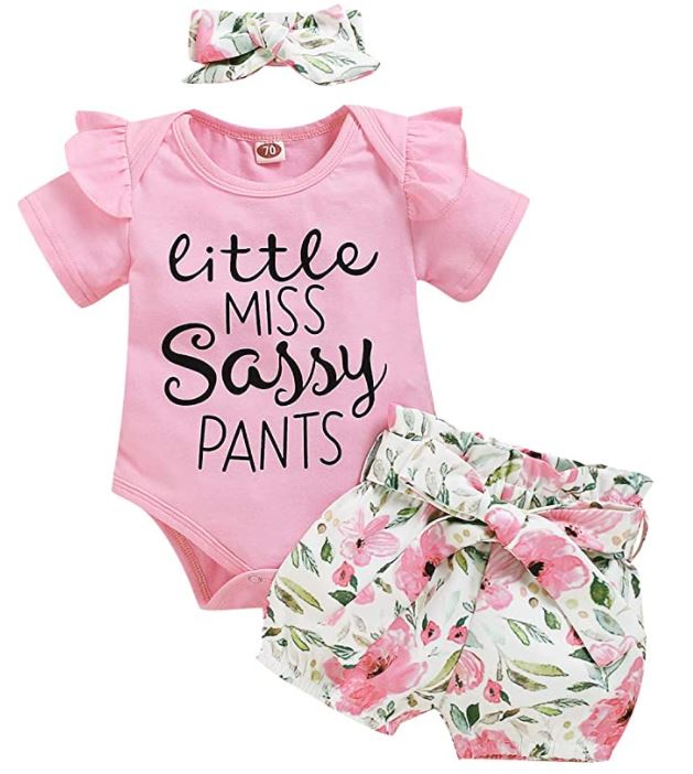 Cute Suit Baby Girl Flower Summer Printing Letter Cotton Three-piece Set