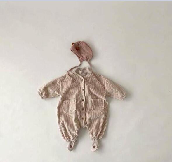 Baby Corduroy Leisure One-piece  Lining Button Long-sleeved Overalls