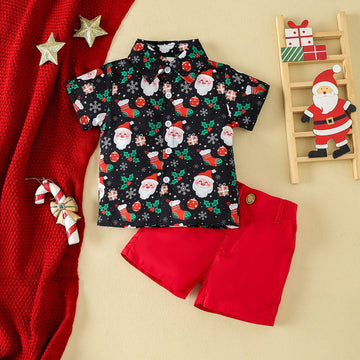 Christmas Children's Clothing Boys' Short-sleeved Printed Shirt