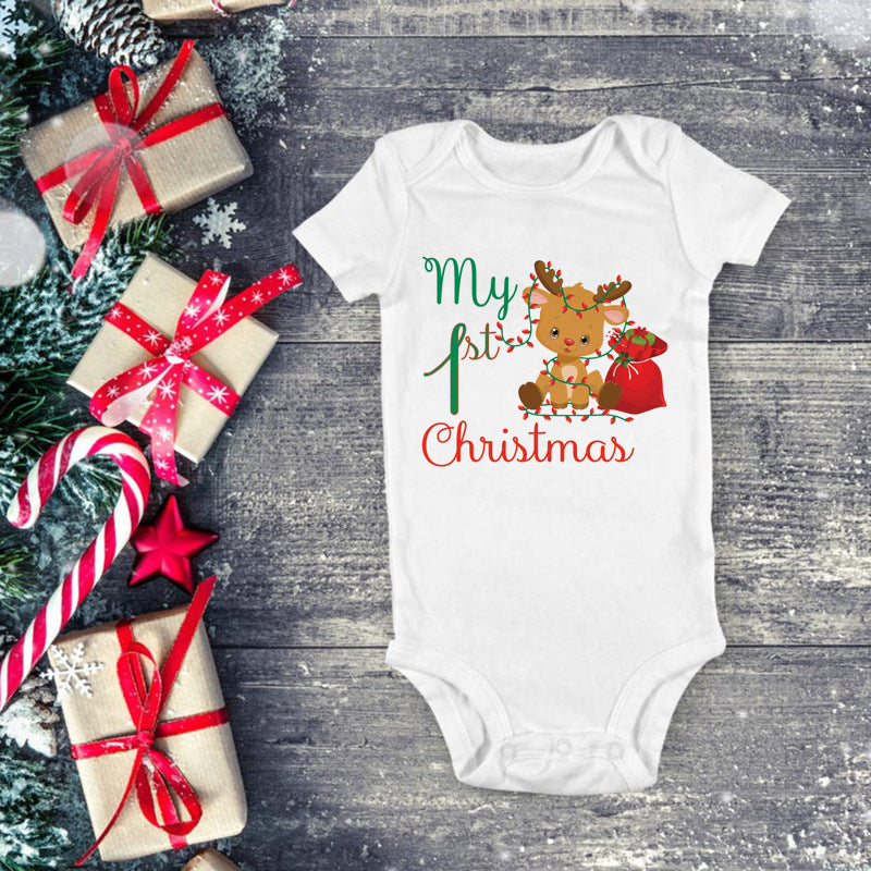 Christmas Snowman Elk Printing Triangle Rompers Baby Jumpsuit