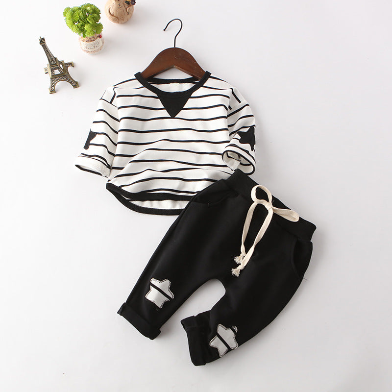 Children's Striped Suit Five-star Embroidery Trend Baby Cotton Suit