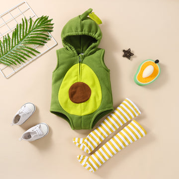 Baby Avocado Costume Hooded Sleeveless Triangle Rompers Striped Long Socks Two-piece Set