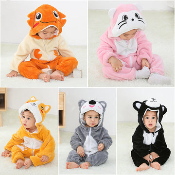 Cute Children's Single Layer Flannel Soft Animal Romper