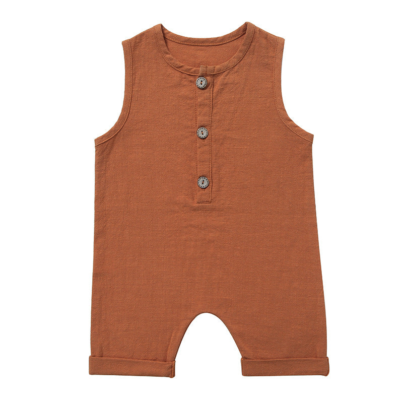 Children's Cotton And Linen Solid Color Jumpsuit