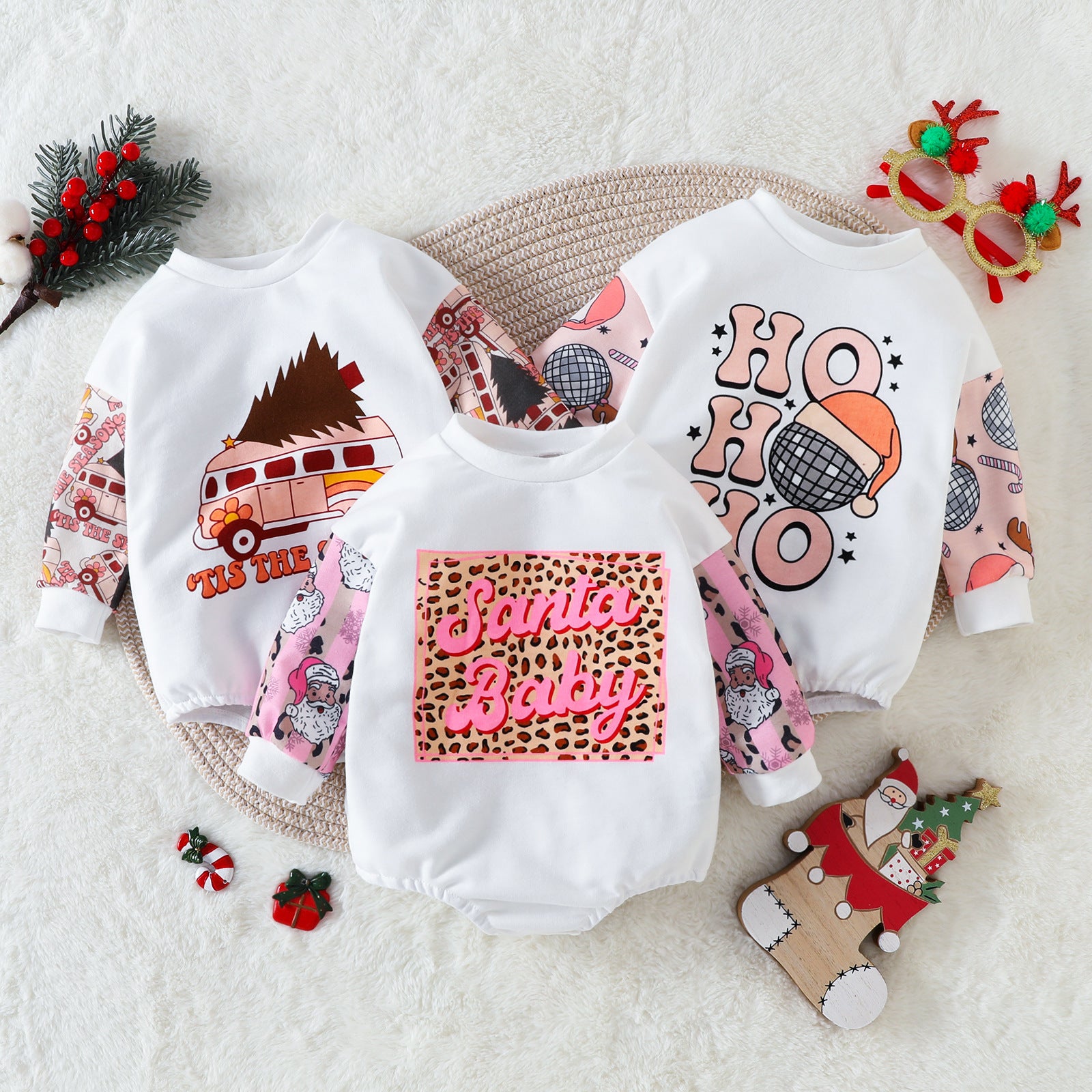 Autumn Kids' Rompers New European And American Infant Toddler Cartoon Printed Christmas Romper