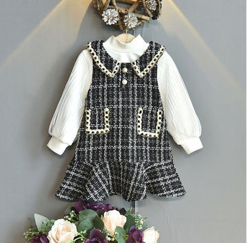 Autumn Girl's Suit Korean Dress Baby Vest Western Style  Two-piece Suit
