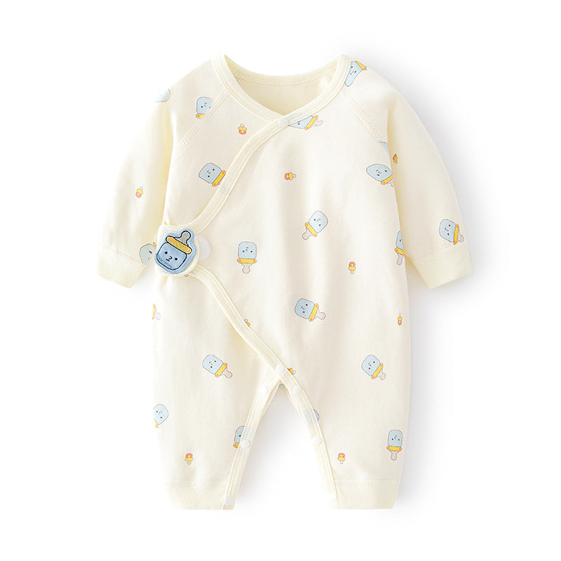 Newborn Jumpsuit Baby Boneless Romper Autumn And Winter Pure Cotton Newborn Gown Romper Velcro Baby Clothes