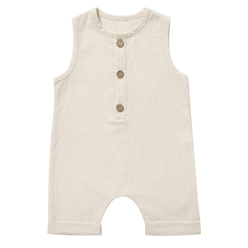 Children's Cotton And Linen Solid Color Jumpsuit