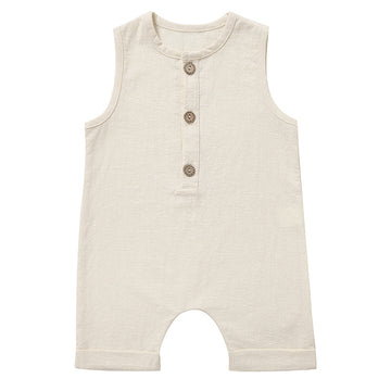 Children's Cotton And Linen Solid Color Jumpsuit